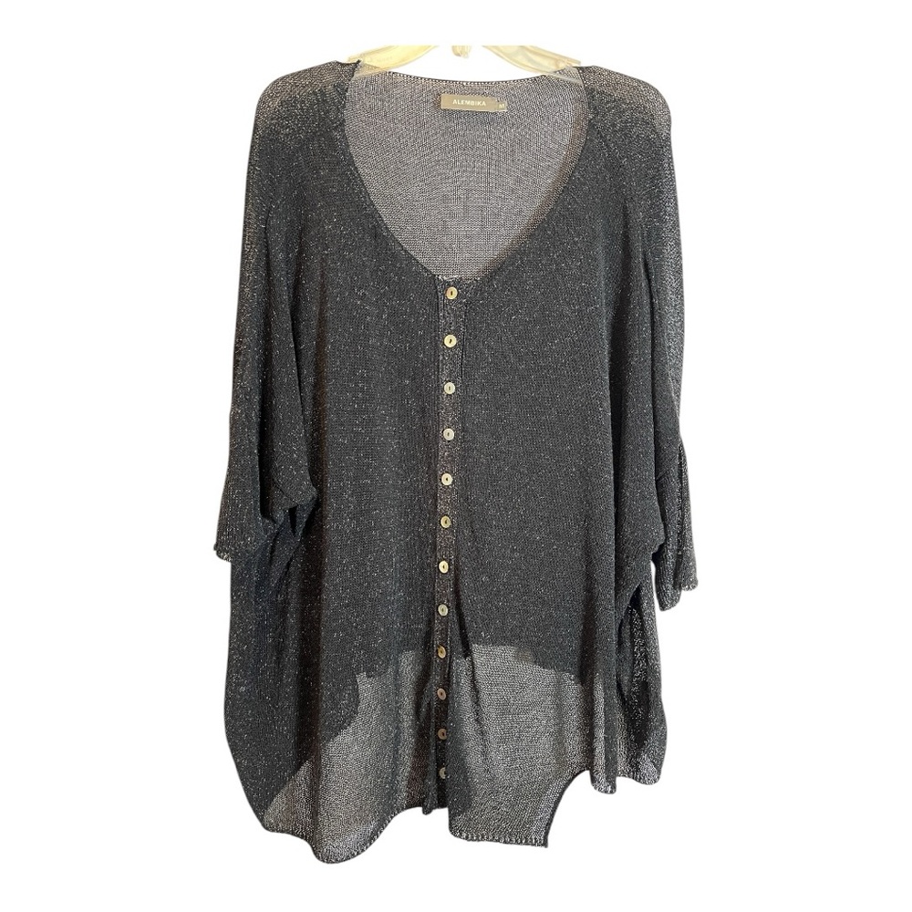 Alembika Open Knit Button Front Cardigan Sweater Top Short Sleeve Size Medium
